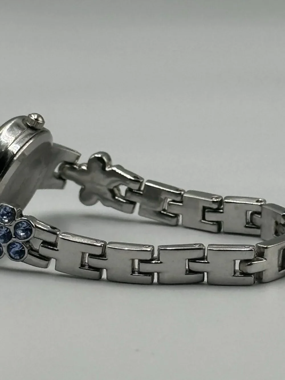 3/$30 Blue Rhinestone Watch Women Silver Tone Cuff Bangle Bracelet New Battery